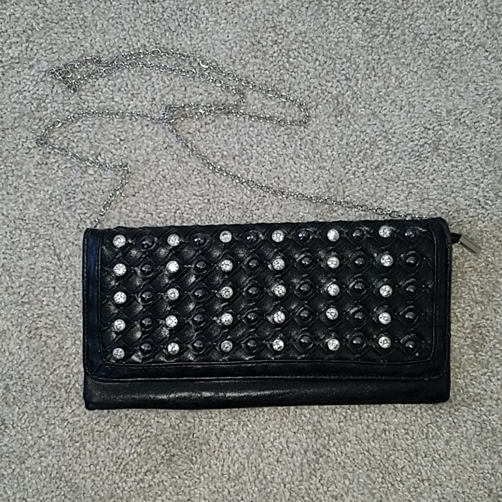 Jeweled, chain strap clutch purse